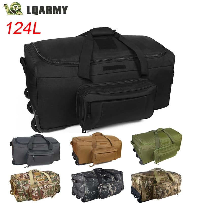 Sac de voyage militaire étanche 124L grande capacité avec roulettes pour camping et randonnée