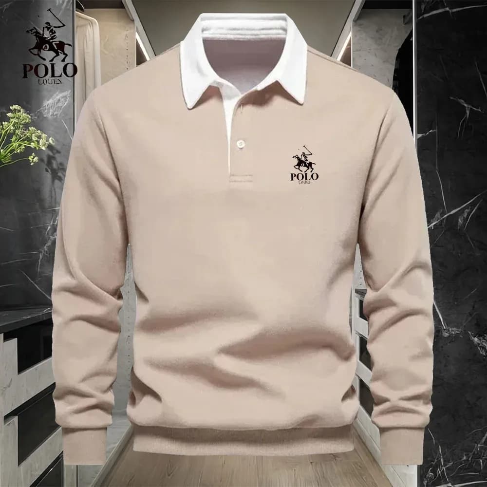 Polo brodé homme manches longues luxe haute qualité mode affaires loisirs multifonction printemps automne
