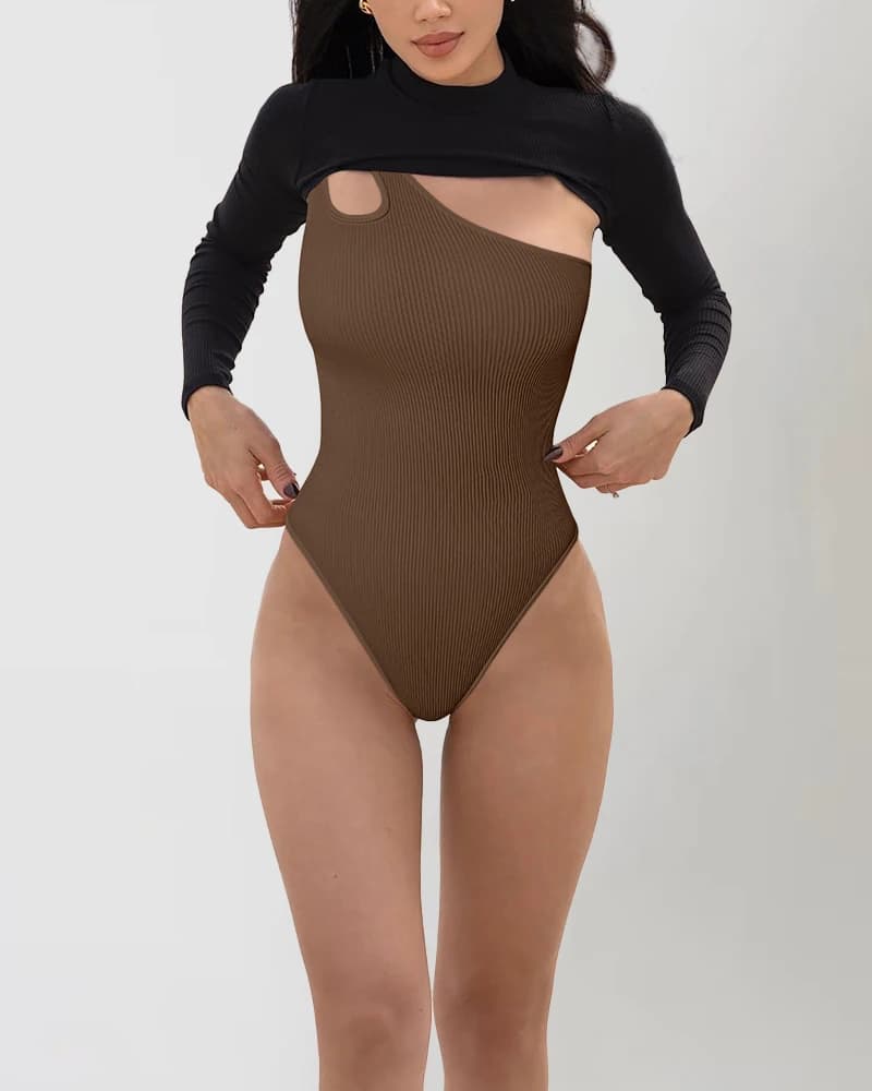 Body sans couture femme - Haut contrôle ventre découpe sans manches string sculptant sexy