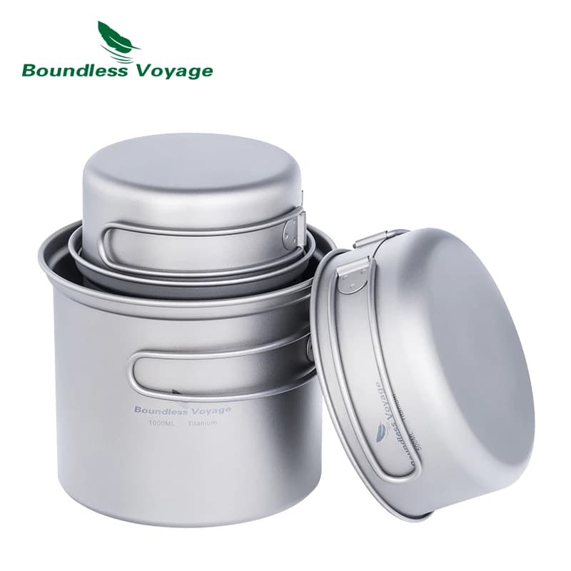 Ensemble de casseroles camping titane mini avec poignée pliante pour randonnée pique-nique voyage léger