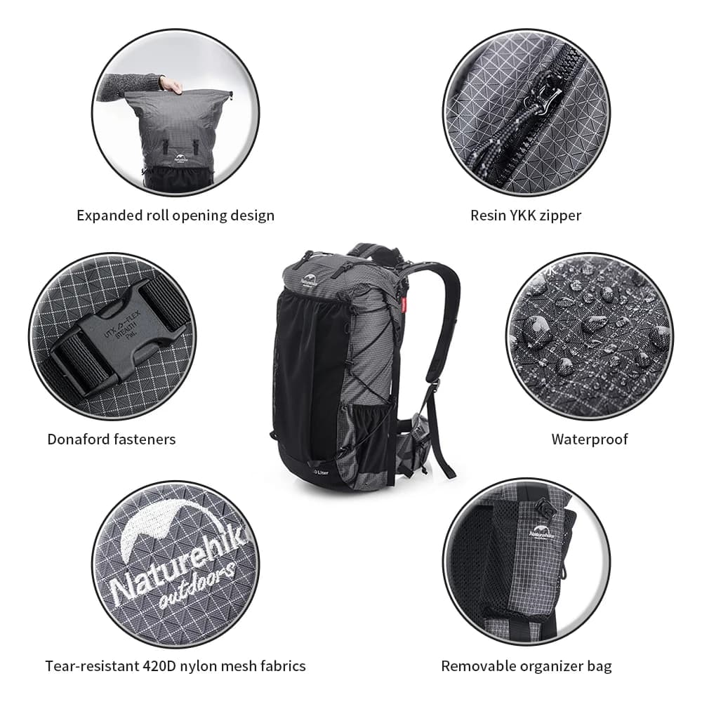 Sac à dos 40l Naturehike pour pêche trekking et randonnée avec housse de protection intégrée