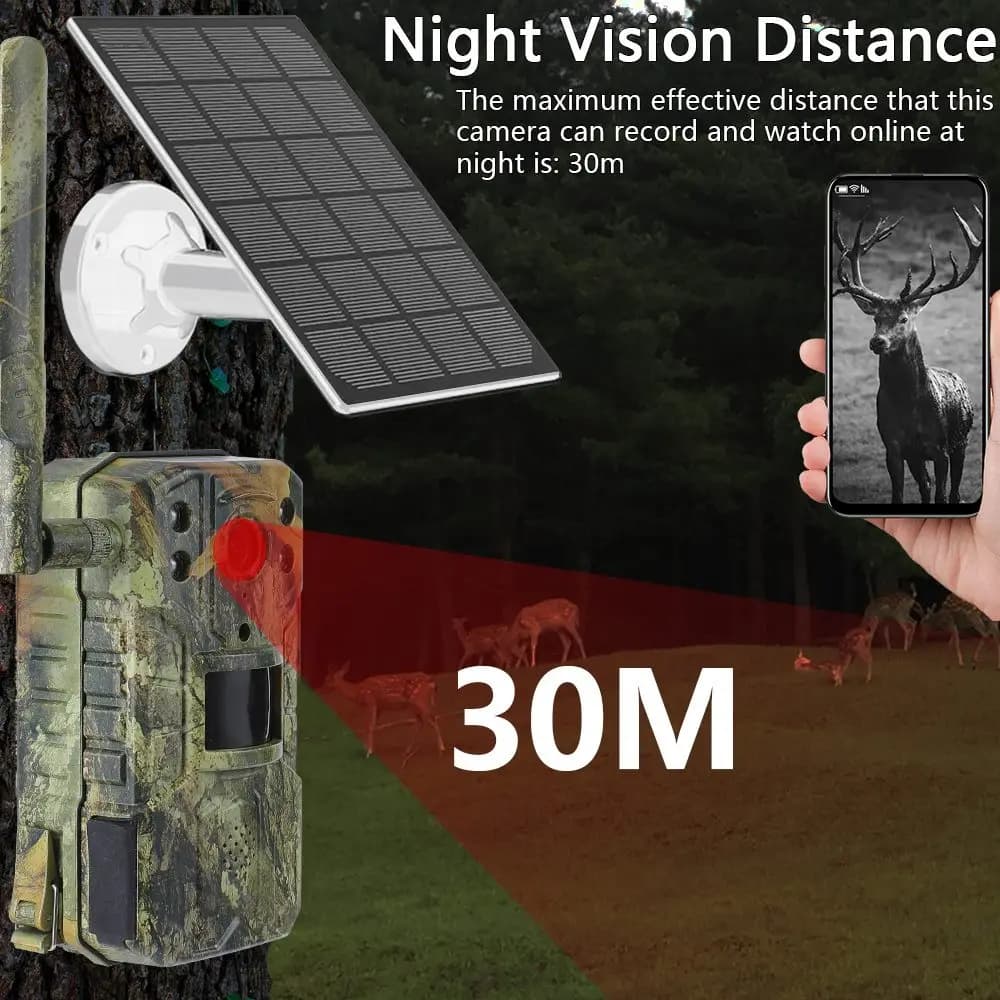 Caméra chasse solaire 4G 4MP étanche détection PIR 20m pour tracking écologique faune