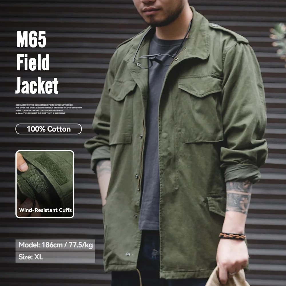 Veste de pêche vintage M65 Maden Retro pour homme - Veste coupe-vent verte multi-poches extérieure