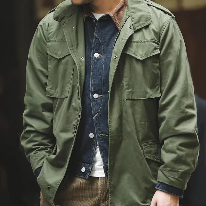 Veste de pêche vintage M65 Maden Retro pour homme - Veste coupe-vent verte multi-poches extérieure