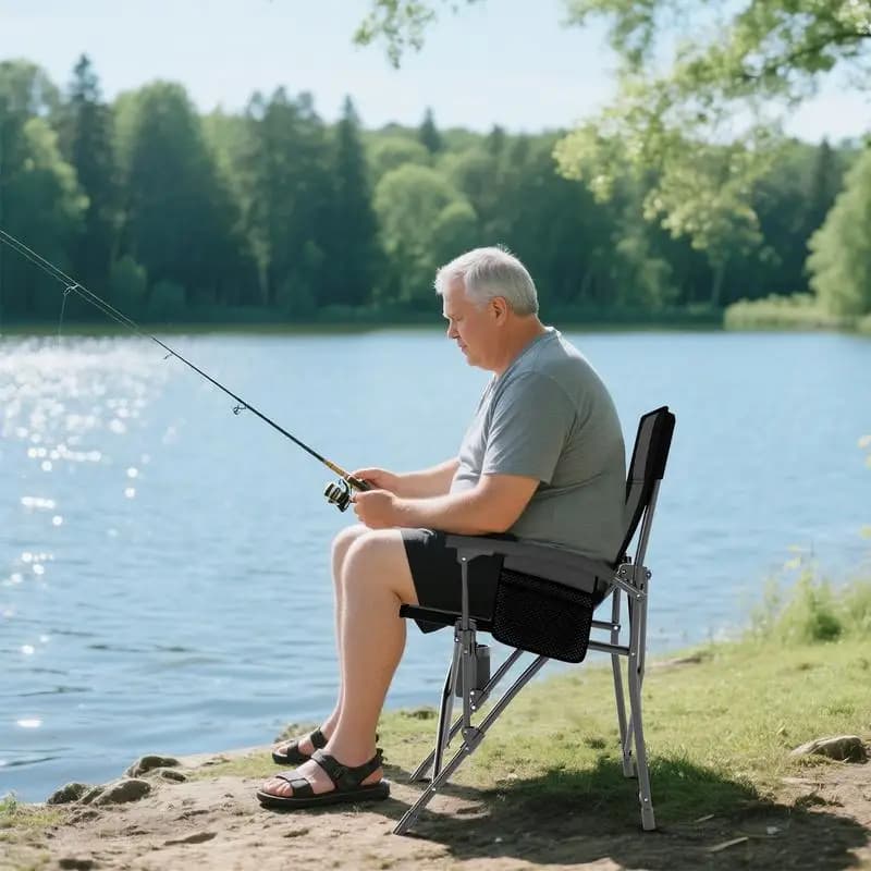 Chaise Oxford pliante camping portable - Siège pêche noir une pièce pour extérieur