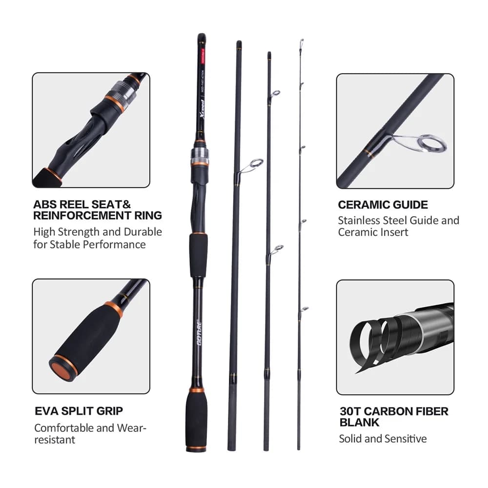 Canne à pêche Goture Xceed 1.98-3.6m Fuji Guide Ring Carbon Spinning Casting M/MH Power Lure rod 4 pièces tube bag