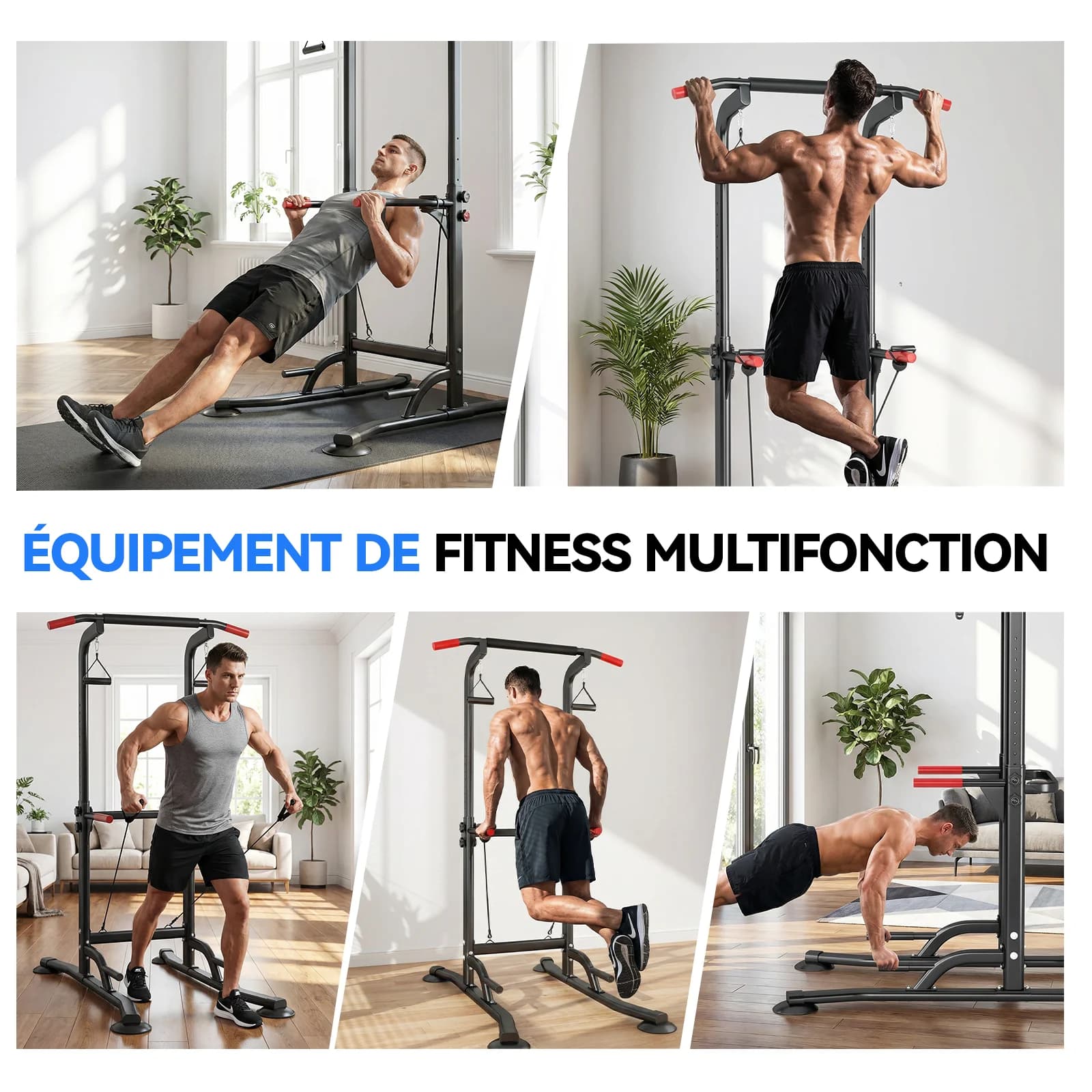 Kit musculation multifonction avec barre, pompes et élastiques - Renforcement complet du dos à domicile