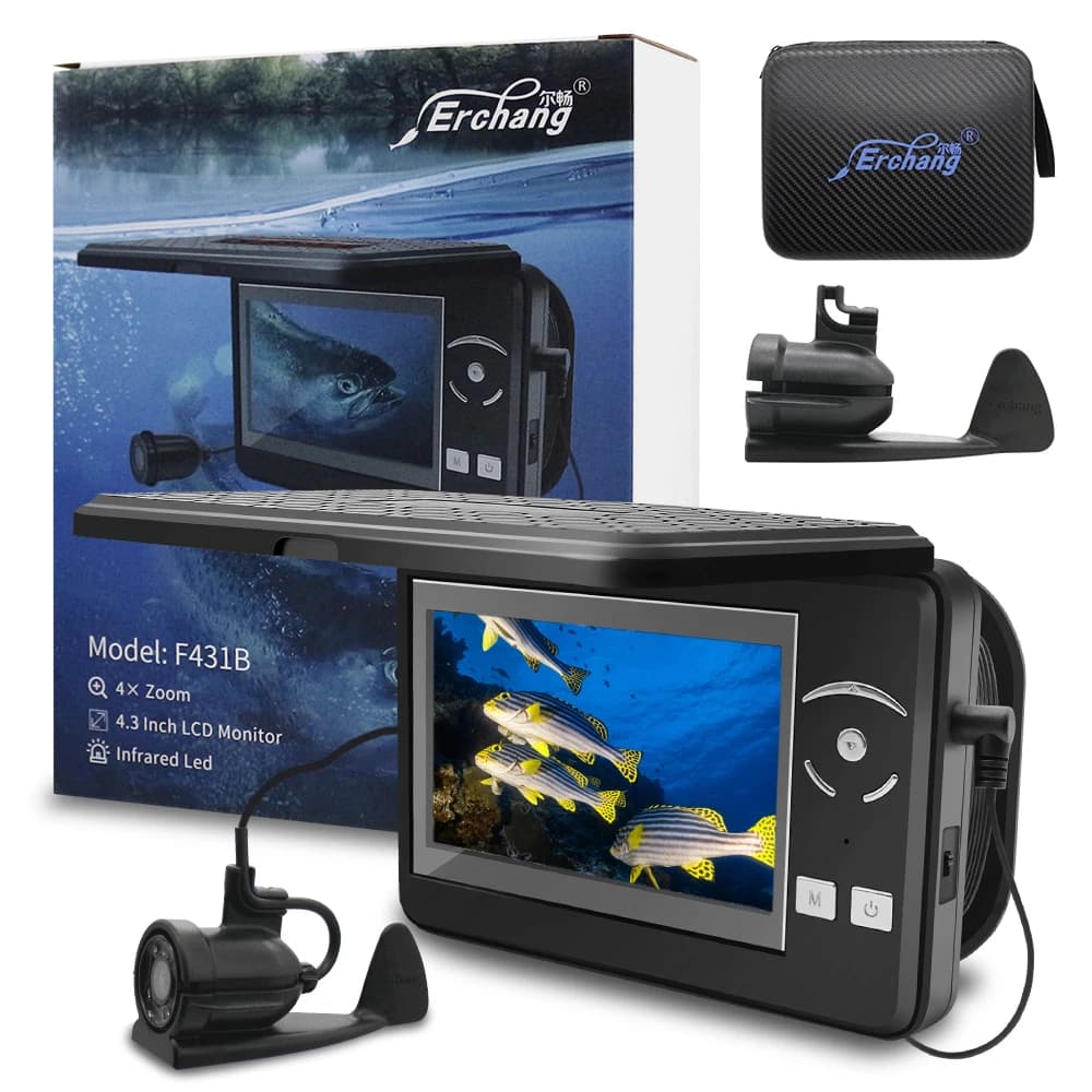 Caméra sous-marine Erchang F431B avec zoom 4x - Fishfinder 4.3 pouces pour pêche sur glace et rivière