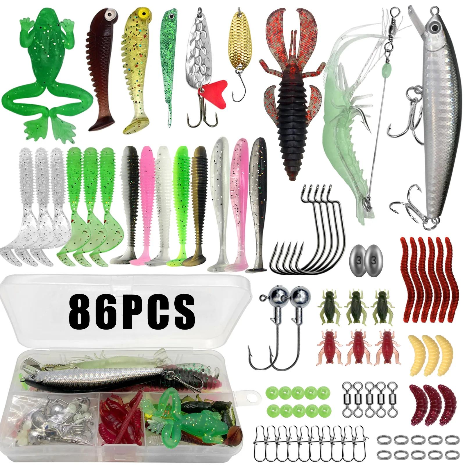Kit pêche 86 à 366 pièces pour truite brochet black bass - coffret leurres multi-techniques complet
