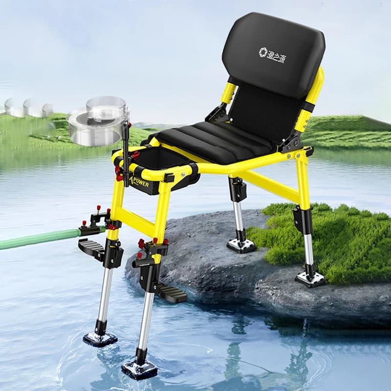 Chaise pêche tout-terrain confortable pliante - Siège multifonction avec pieds télescopiques réglables