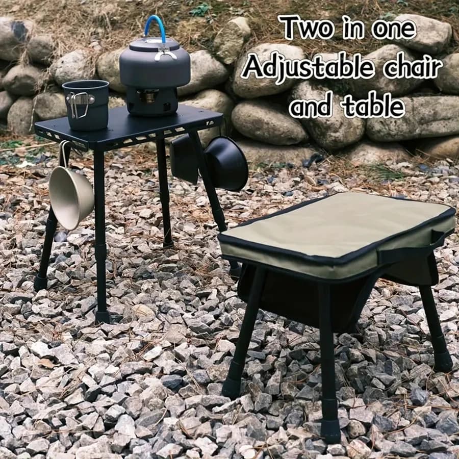 Table chaise double usage pliable portable pour pêche camping bureau extérieur réglable