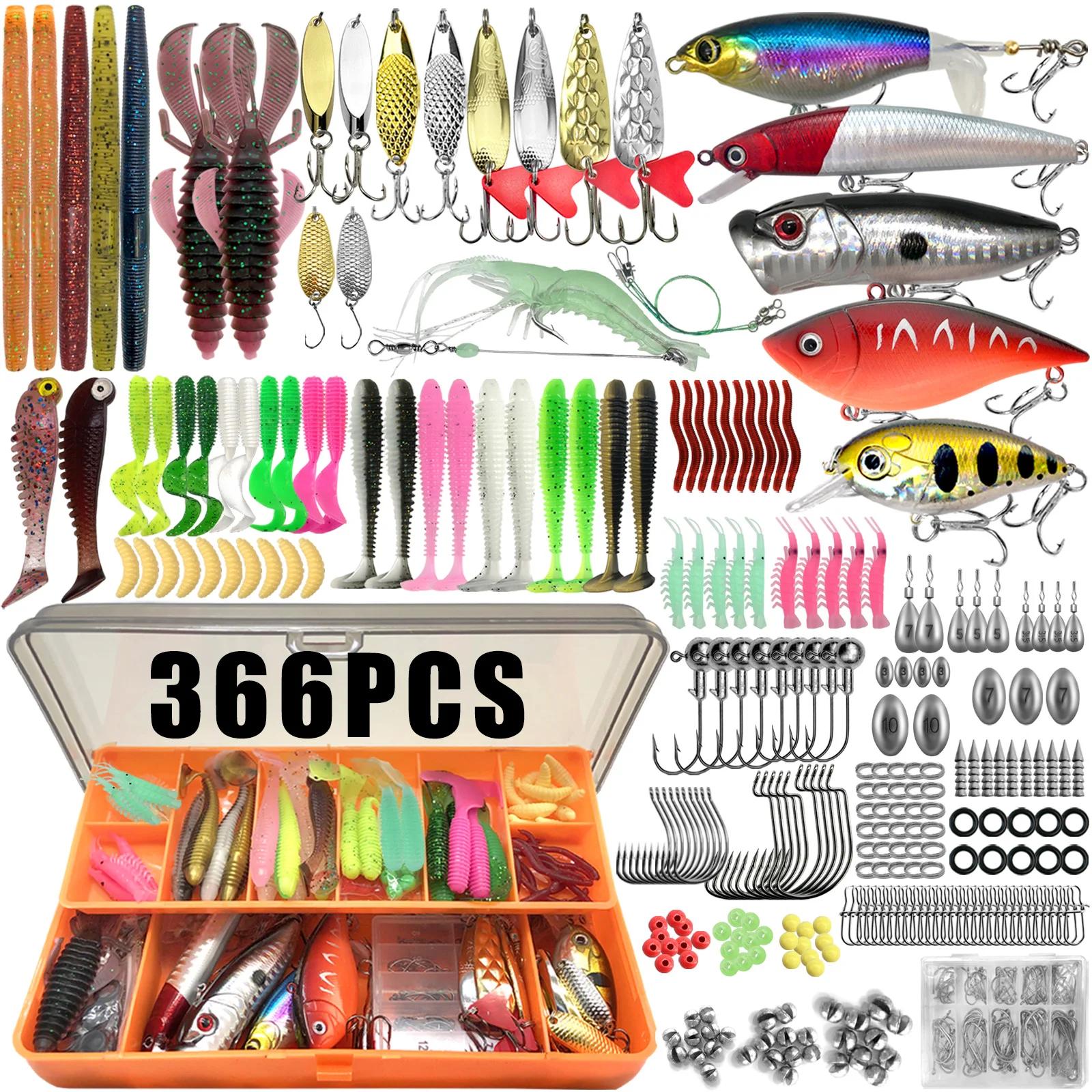 Kit pêche 86 à 366 pièces pour truite brochet black bass - coffret leurres multi-techniques complet