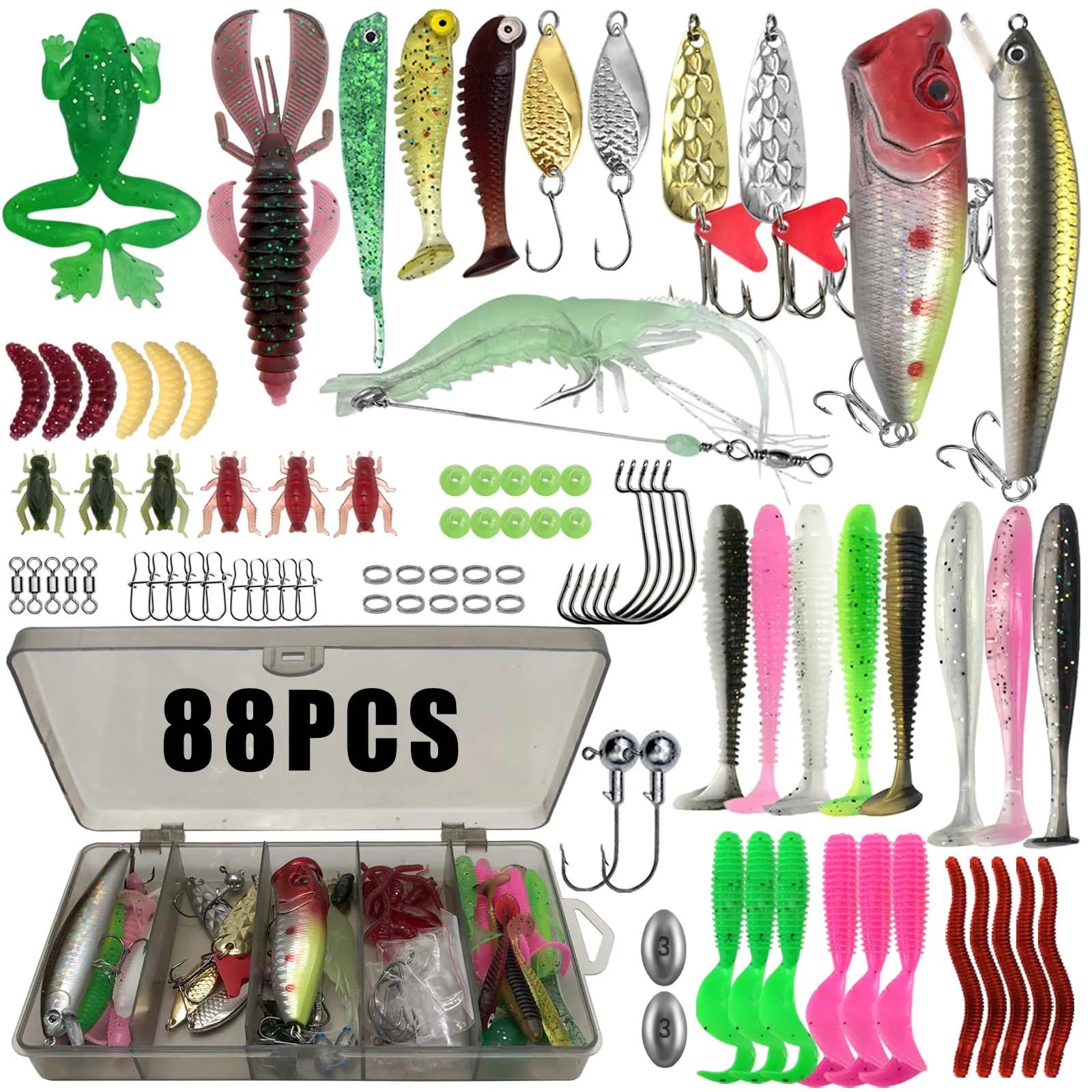 Kit pêche 86 à 366 pièces pour truite brochet black bass - coffret leurres multi-techniques complet