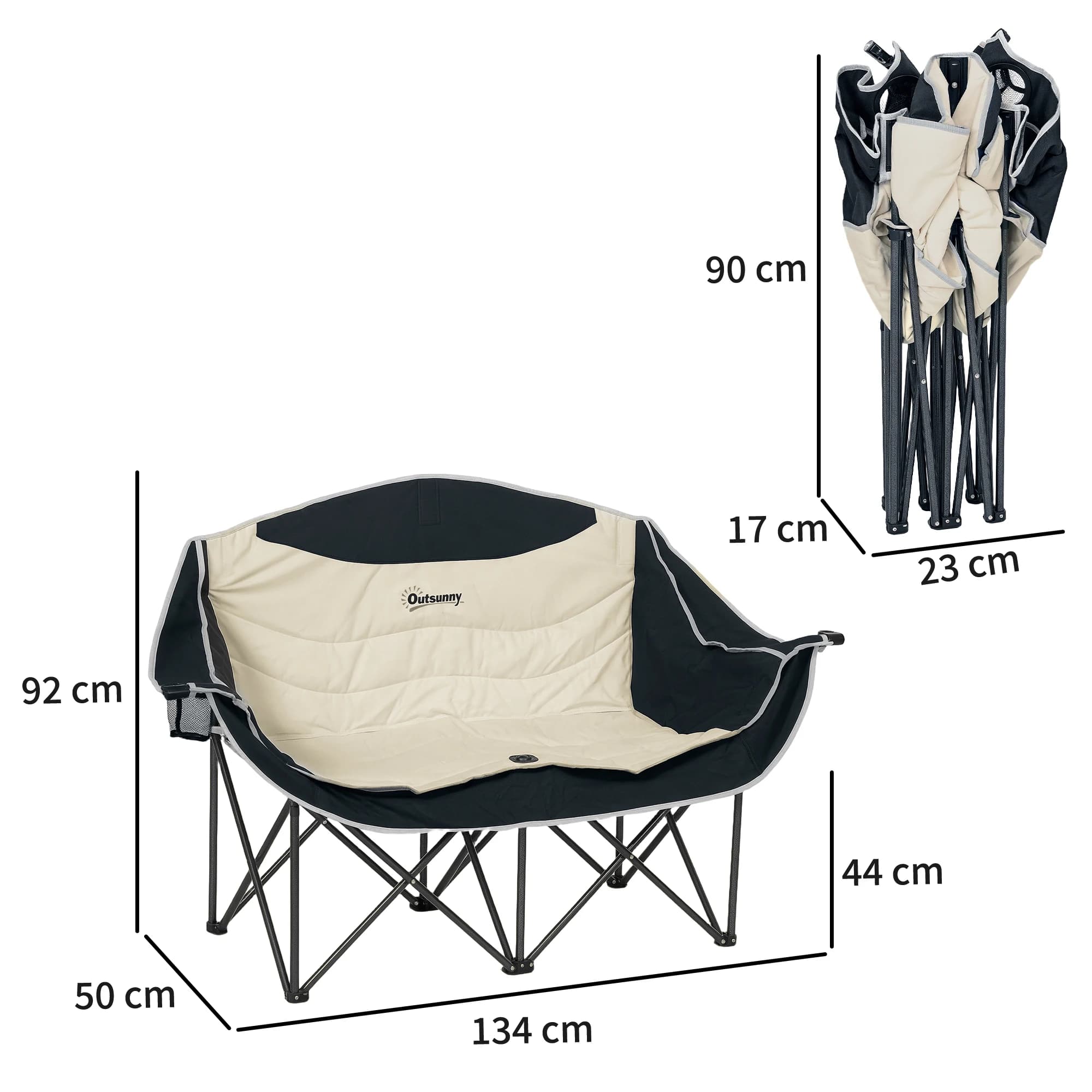 Chaise camping pliante 2 places avec porte-gobelets - Siège pêche portable charge 250kg kaki
