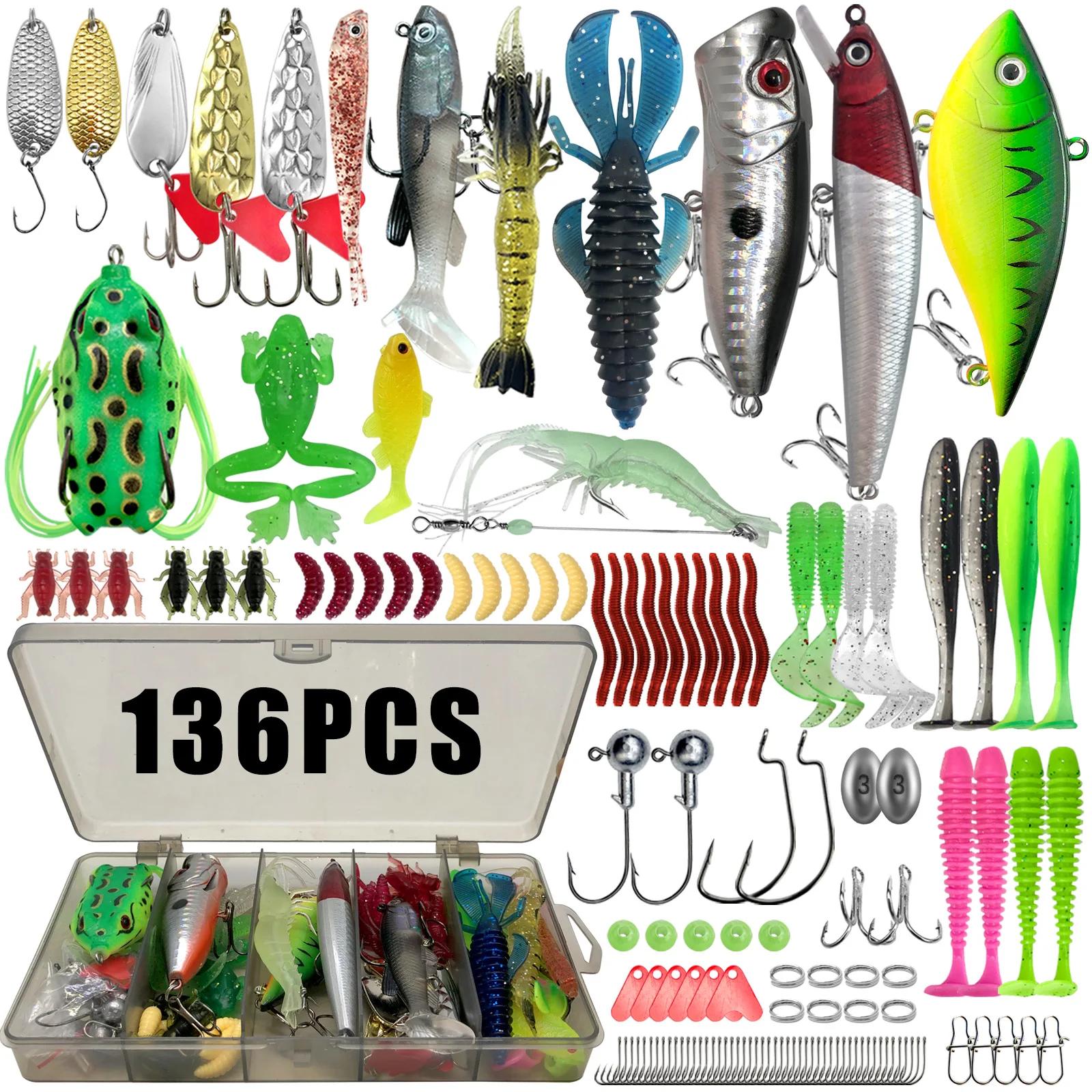 Kit pêche 86 à 366 pièces pour truite brochet black bass - coffret leurres multi-techniques complet