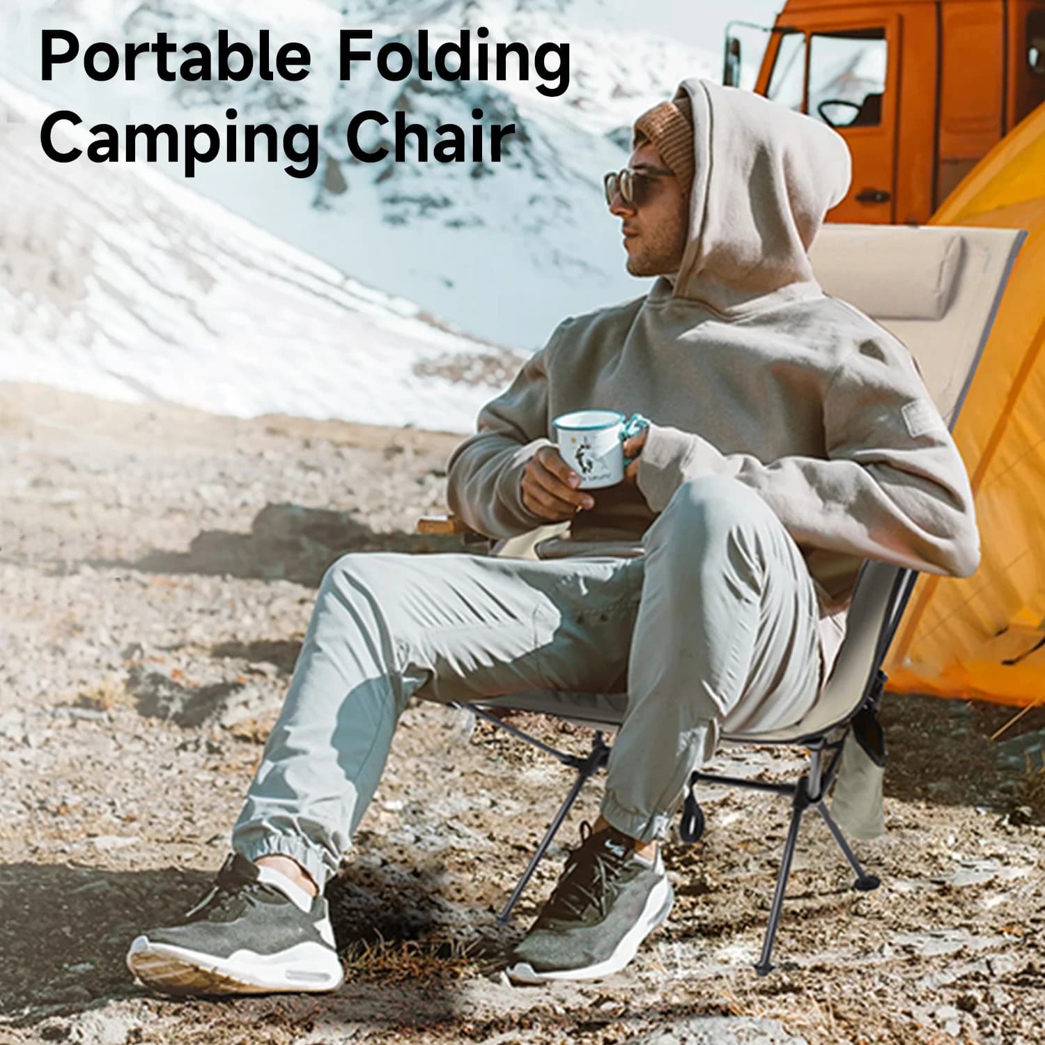 Chaise de camping pliable dossier haut avec appui-tête, capacité 330Lbs aluminium léger pour pêche et plage