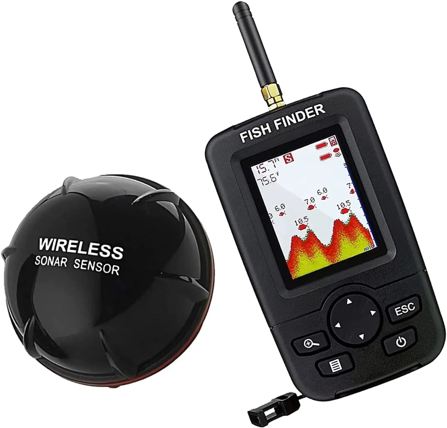 Sonar pêche portable sans fil avec menu russe - Détecteur poissons LUCKY échosondeur sous-marin