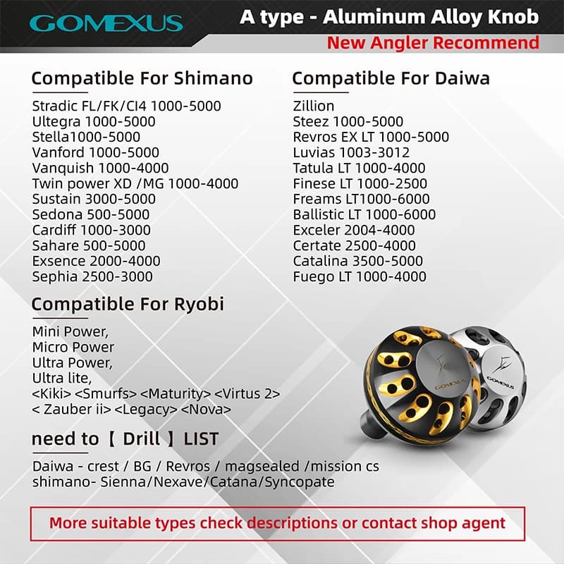 Poignée Gomexus pour moulinet Daiwa Shimano 3000-5000 - Knob remplacement Sedona 38-41mm confort pêche