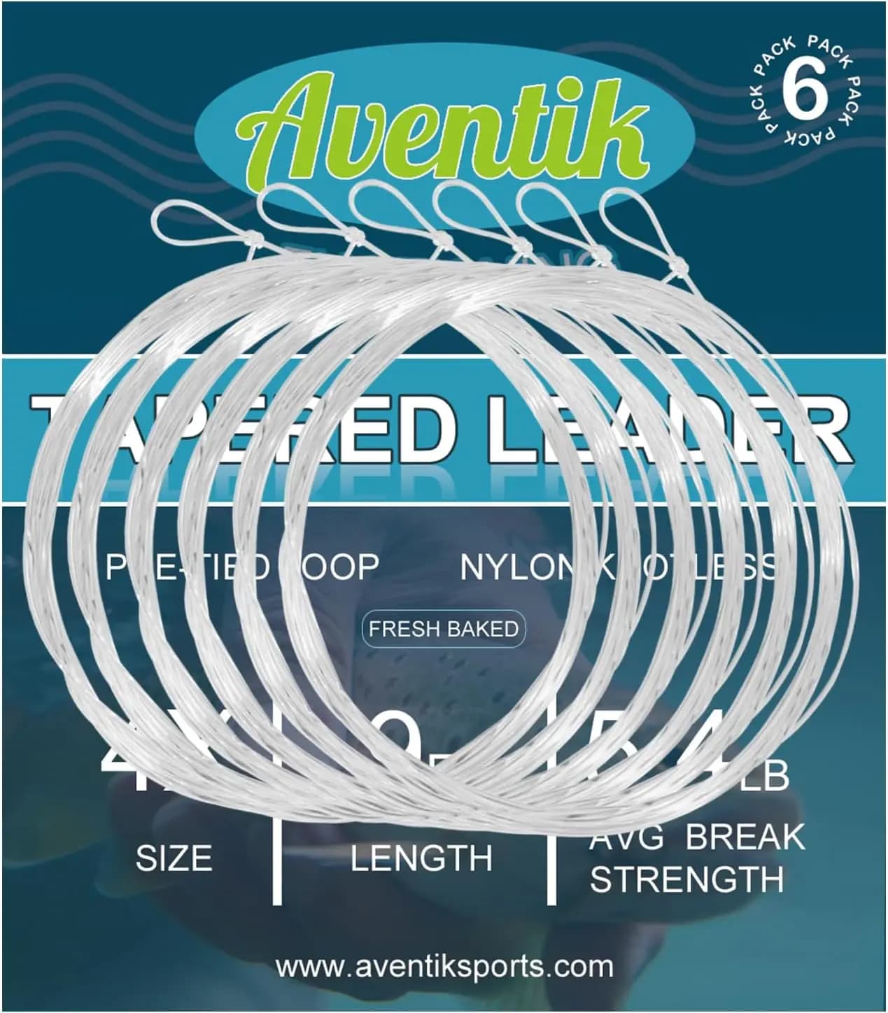 Bas de ligne pêche à la mouche Aventik 9ft 12ft 15ft nylon 6 pièces - Leader clair effilé pré-noué