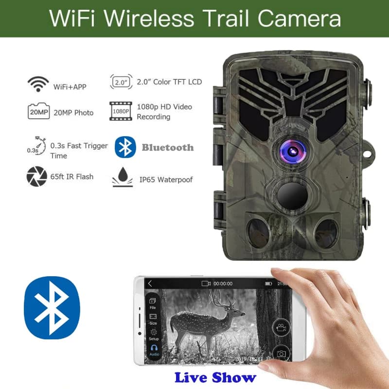 Caméra trail 24MP 1296P WiFi Bluetooth contrôle APP vision nocturne pour pêche et chasse