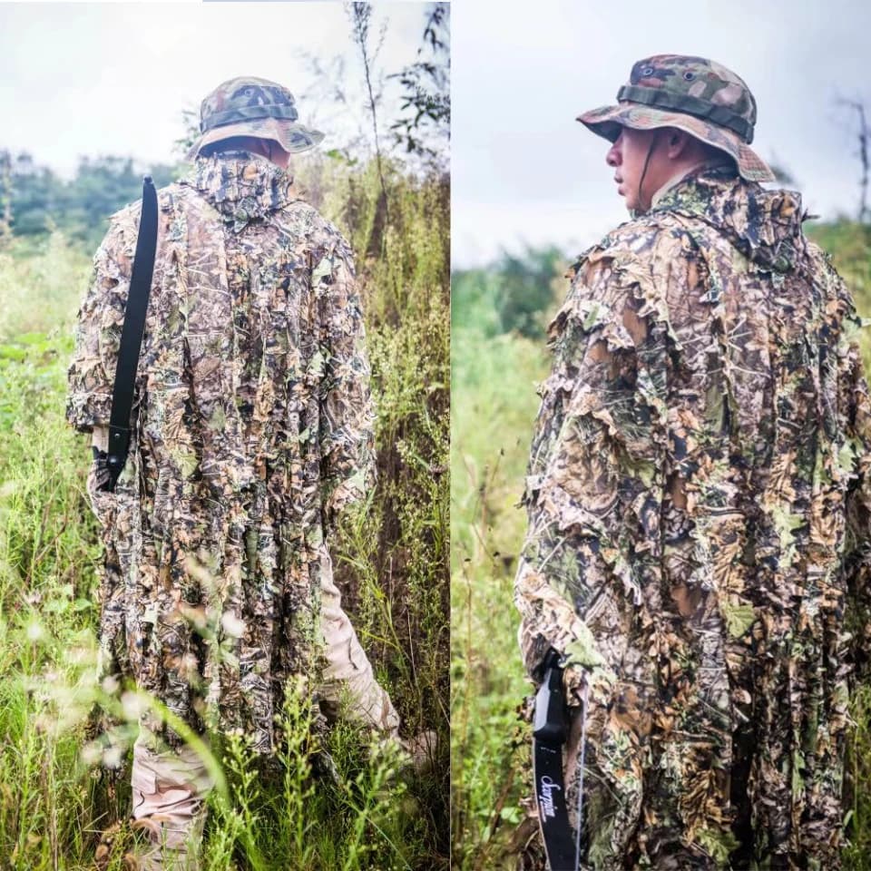 Poncho camouflage 3D feuilles pour pêche discrète et observation en milieu naturel