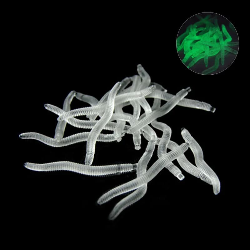 Leurre souple ver de terre fluorescent 35mm - 20-100 pièces avec odeur poisson et additif crevette pour bar et carpe