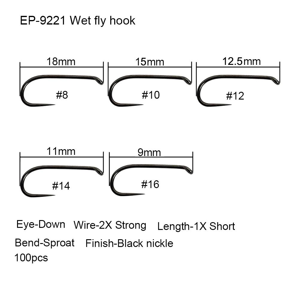 Hameçons mouche Eupheng 100 pièces sans ardillon - Pour montage de mouches sèches, nymphes et streamers