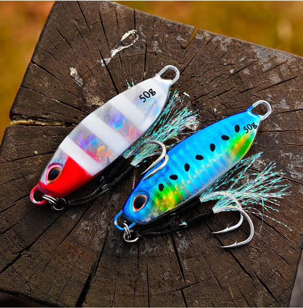 Jigs de pêche 10g à 50g métalliques holographiques - Leurres mer pour bar et carnassiers marins