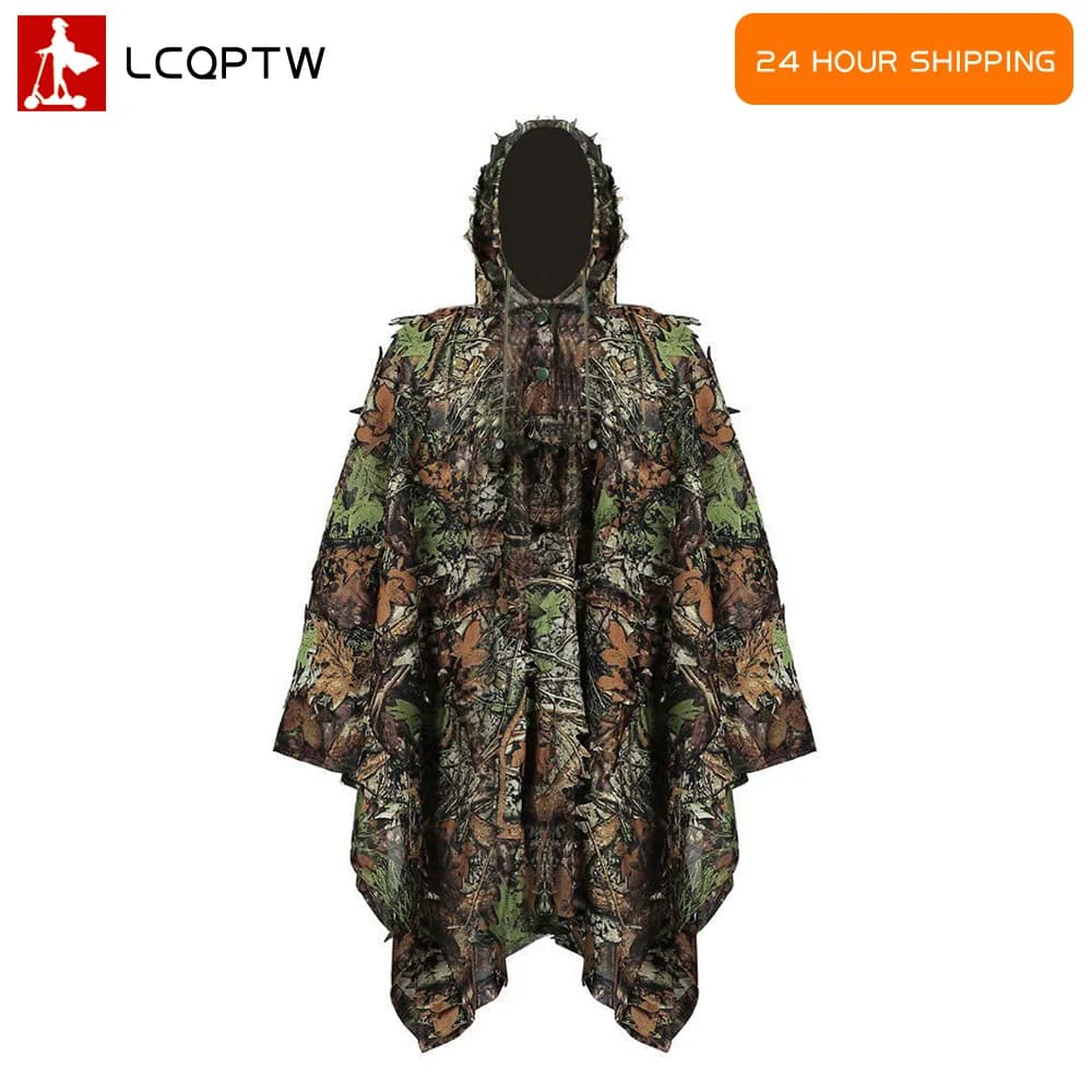 Poncho camouflage 3D feuilles pour pêche discrète et observation en milieu naturel