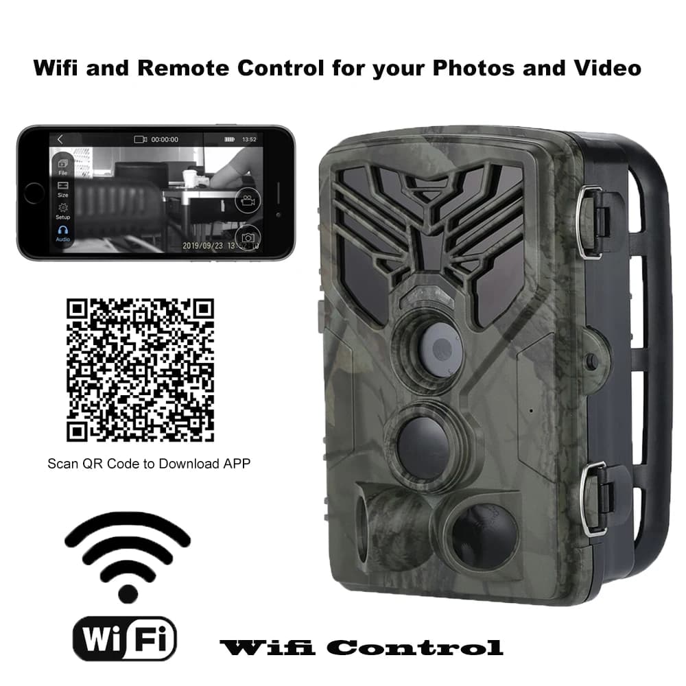 Caméra trail 24MP 1296P WiFi Bluetooth contrôle APP vision nocturne pour pêche et chasse