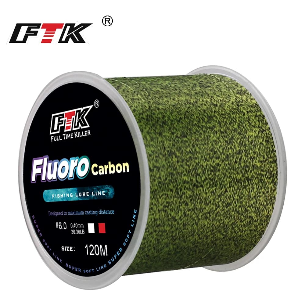 Fil de Pêche Invisible FTK 120m Fluorocarbone Tacheté Haute Résistance 4.13-34.32LB pour Traque des Carnassiers