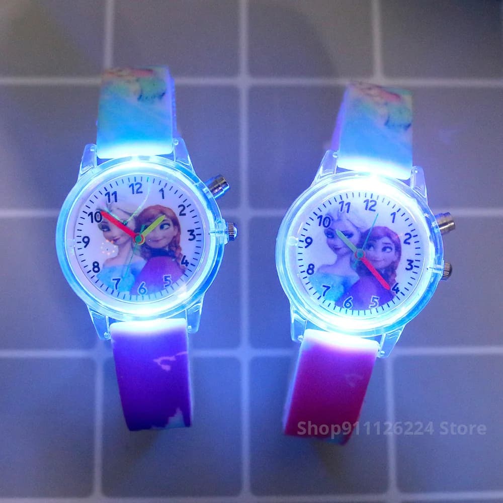 Montre enfant Disney Princesse Elsa à bracelet silicone lumineux - Montre digitale étanche pour fille