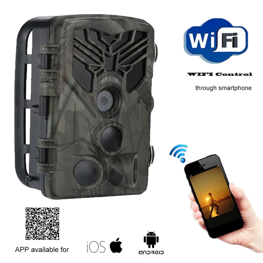 Caméra trail 24MP 1296P WiFi Bluetooth contrôle APP vision nocturne pour pêche et chasse