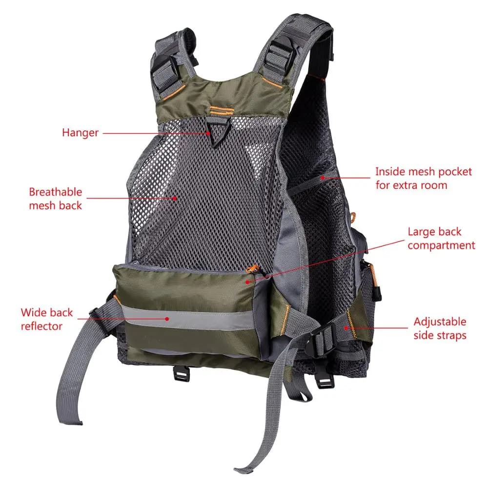 Veste de pêche respirante et ajustable pour la pêche à la mouche, le surfcasting et les sports nautiques
