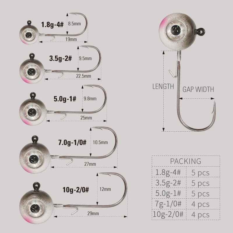 Tête plombée LUREHOLIC 1.8g-10g avec hameçon Mustad pour leurres souples pêche carnassiers