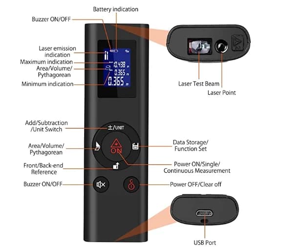 Télémètre laser numérique HIREED 40m avec niveau électronique USB pour travaux et pêche