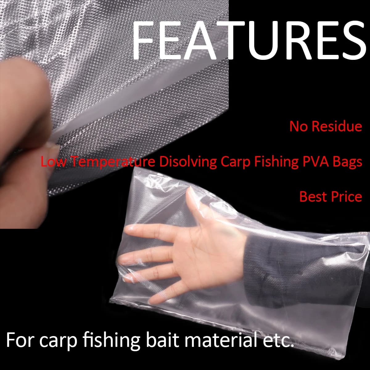 Sacs PVA carp fishing 50pcs 20X30cm 30X40cm - Dissolution rapide écologique pour appâts carpe