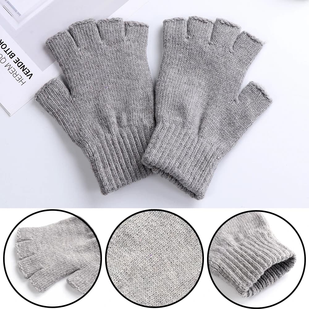 Gants tricotés hiver mi-doigts épais chauds homme femme texting dactylographie confort chaleur