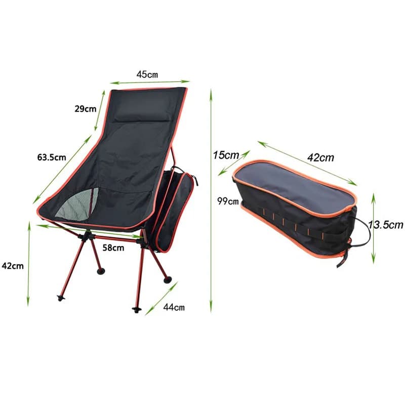 Chaise pliante extensible pêche camping BBQ ultra-légère avec housse pieds