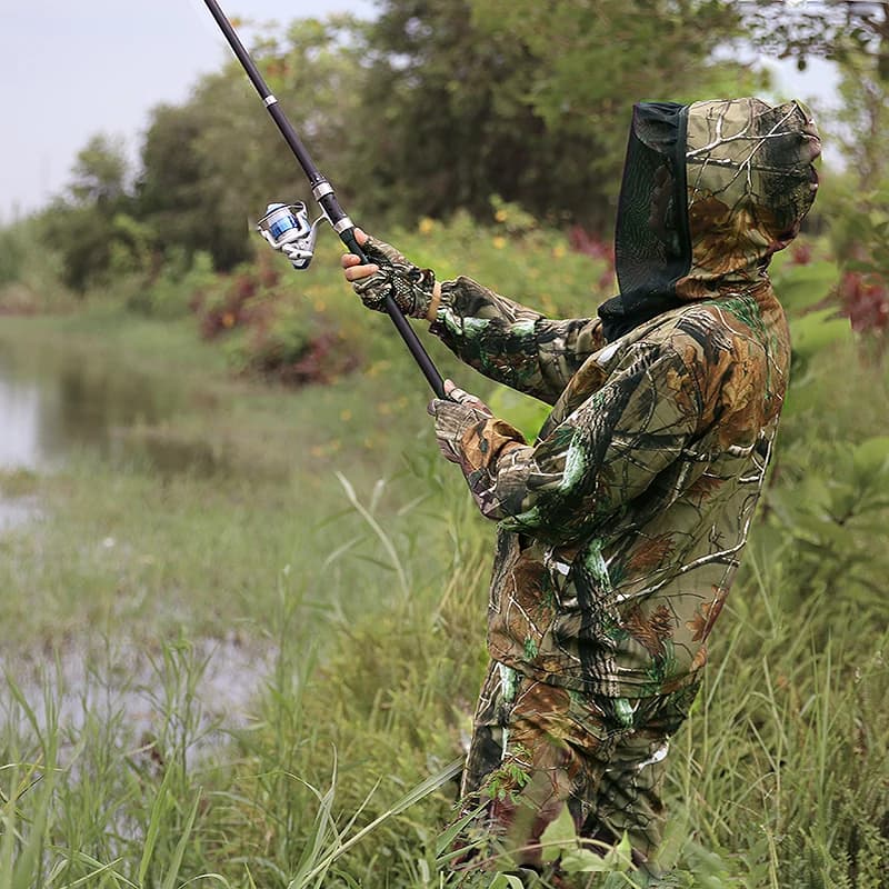Combinaison pêche été anti-moustiques légère - Veste à capuche et pantalon camouflage bionique respirant