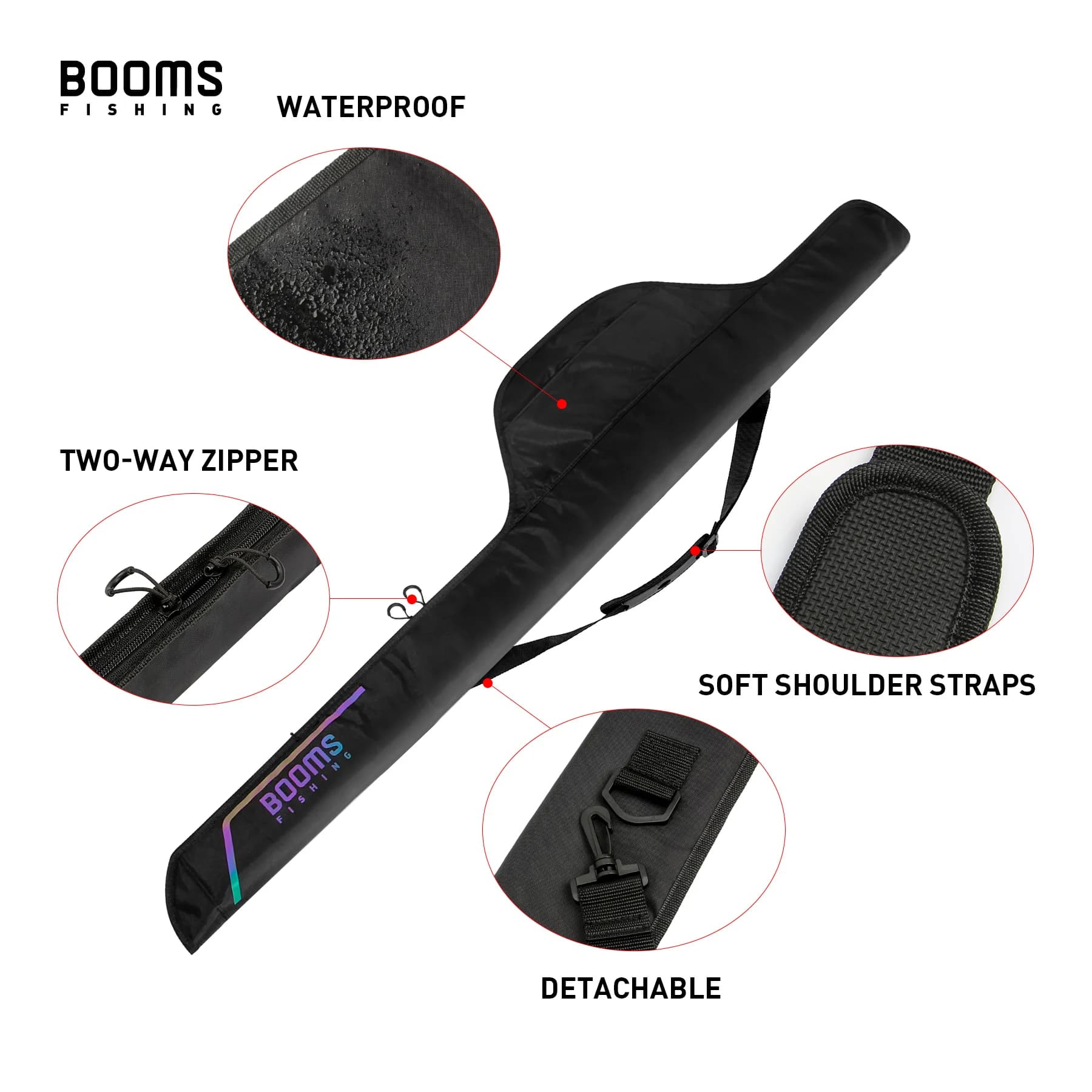 Booms Fishing PB4 housse canne à pêche pliable nylon 135-185 cm pour moulinets et cannes multiples