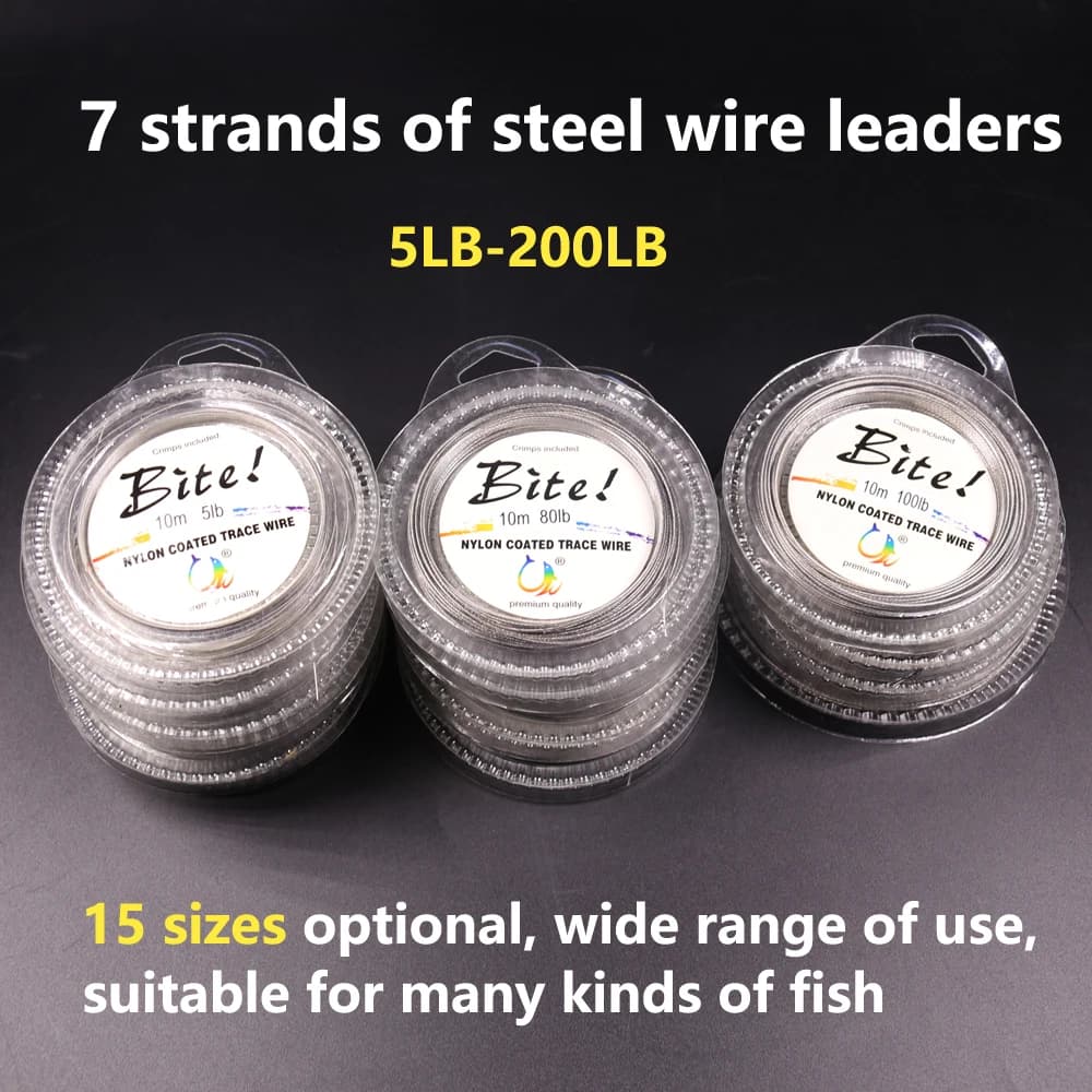 Fil acier tressé 7 brins 10m nylon gainé 5-200LB bas de ligne mer montages pêche
