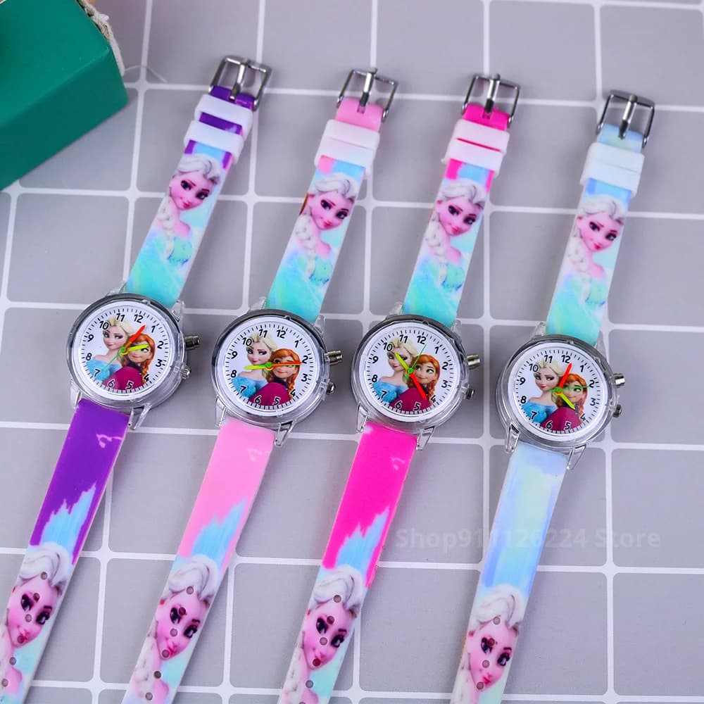 Montre enfant Disney Princesse Elsa à bracelet silicone lumineux - Montre digitale étanche pour fille