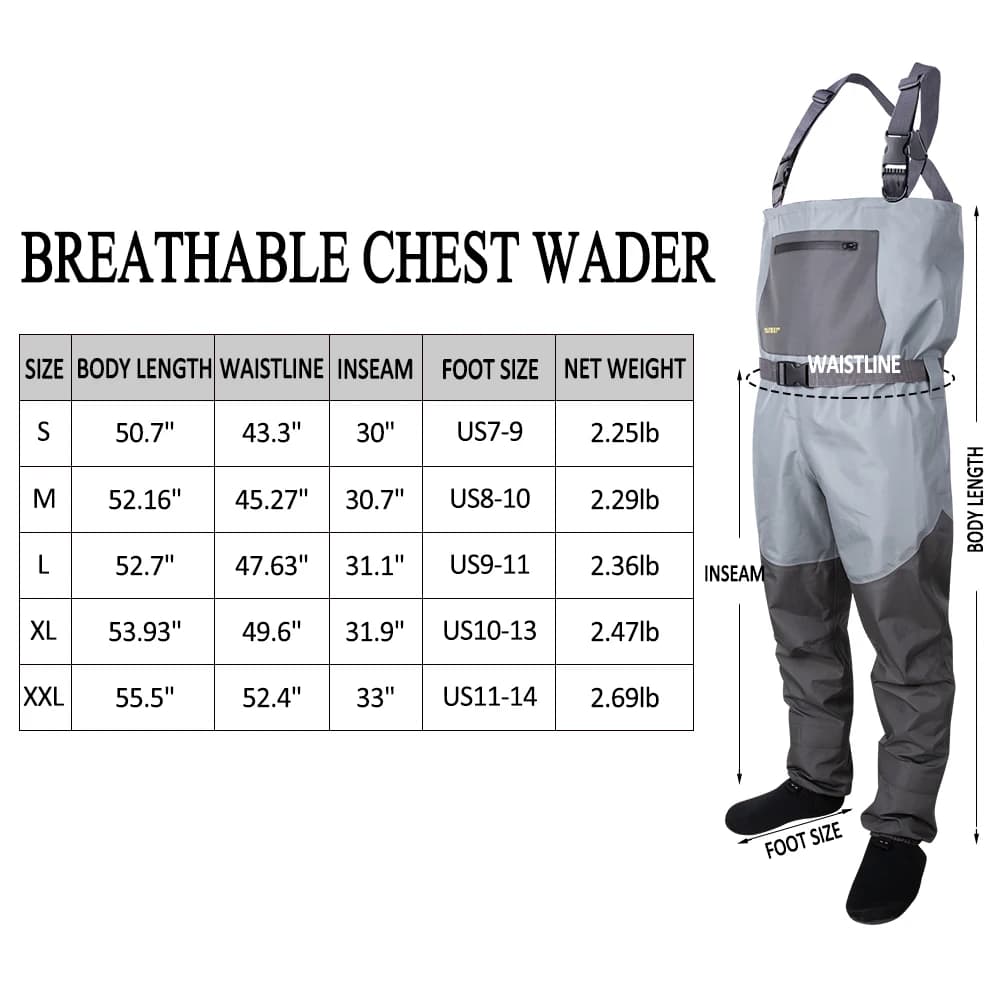 Waders de pêche Goture avec bottes intégrées 100% imperméables respirants - Pour pêche à la mouche et chasse