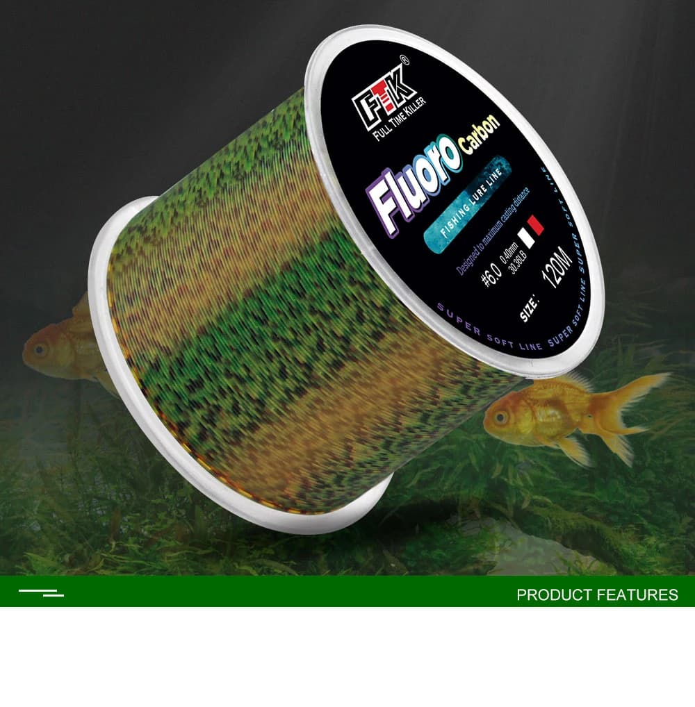 Ligne FTK 120m fluorocarbone tachetée invisible - 0.14-0.50mm 4-34lb forte pêche tous poissons