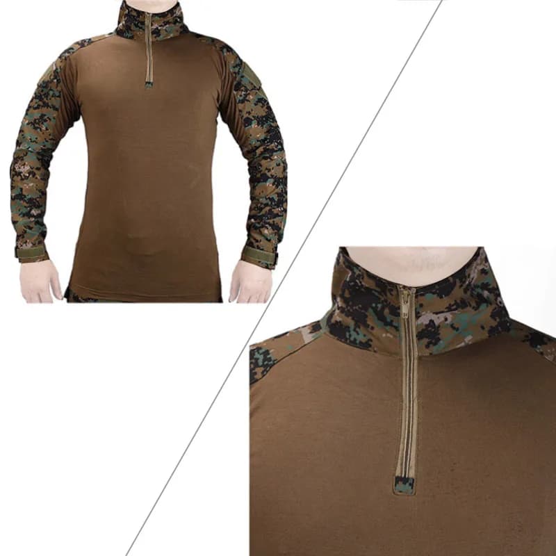 Uniforme BDU jungle digital avec protections - Tenue pêche complète genouillères coudières intégrées