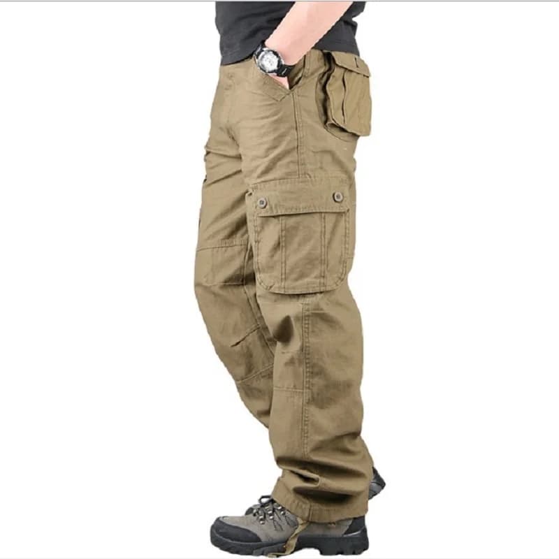 Pantalon cargo coton homme multi-poches tactique pêche travail droit slacks vêtement extérieur