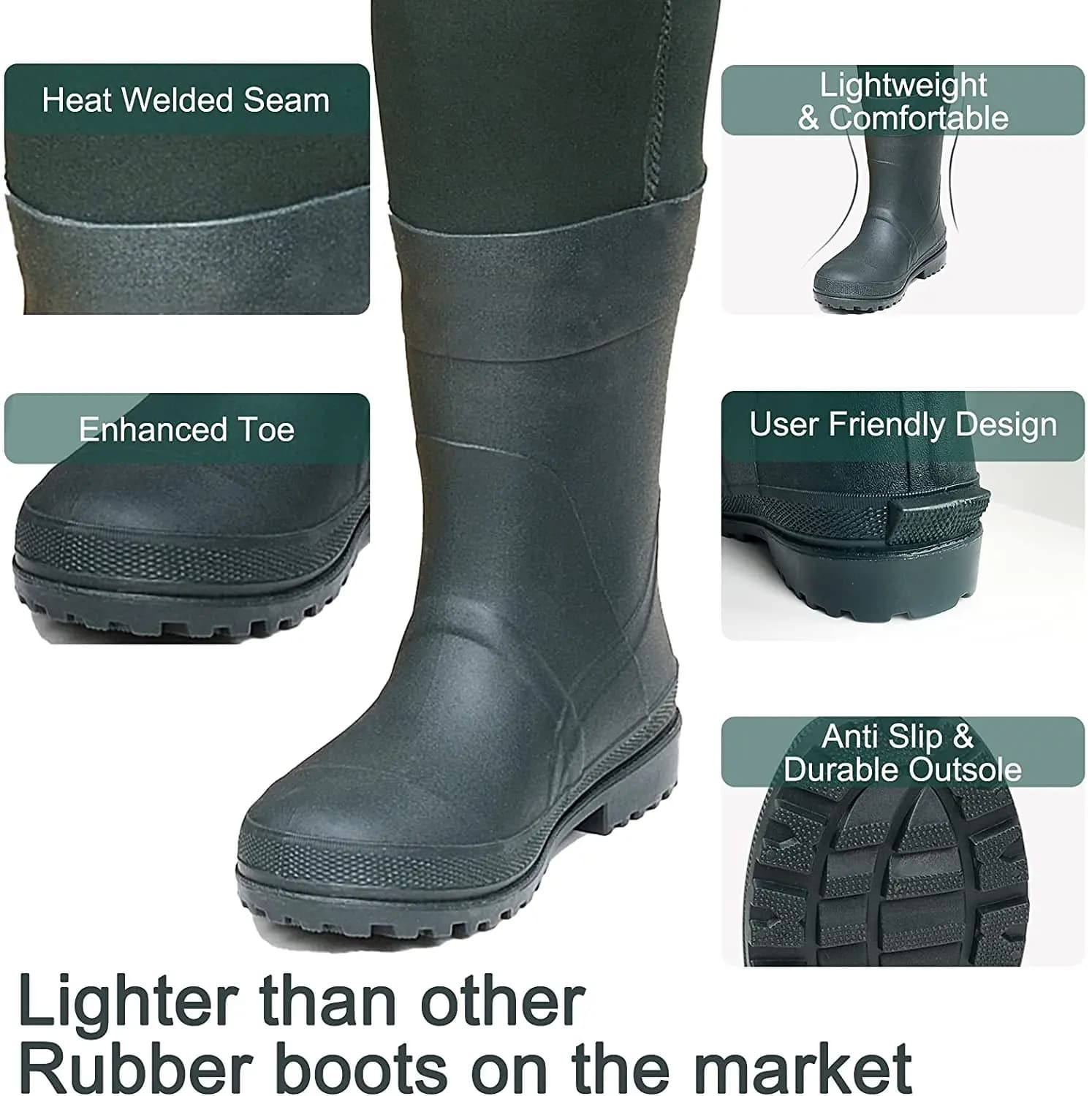 Waders de pêche néoprène 5mm avec bottes intégrées, 100% étanches et semelle crampons pour homme, idéales