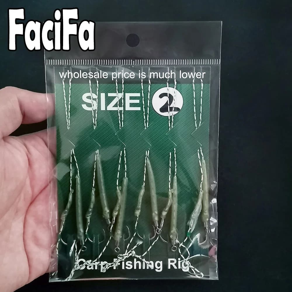 6 hameçons pour la pêche à la carpe, montages prêts à pêcher avec manchon anti-emmêlement et ligne
