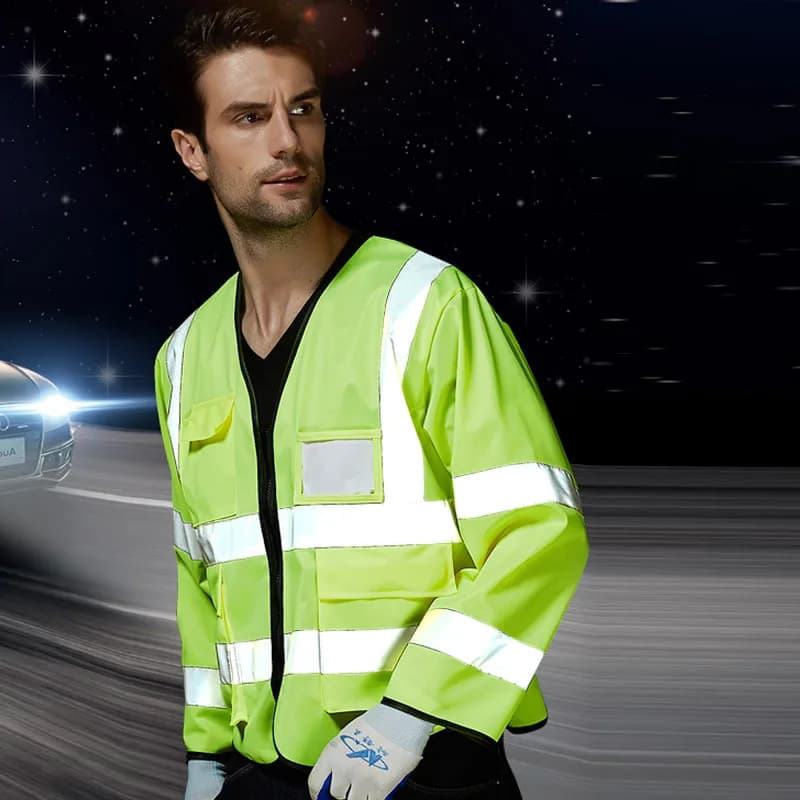 Veste sécurité nocturne pêche - Manches longues réfléchissantes - Travailleurs nettoyage cours eau